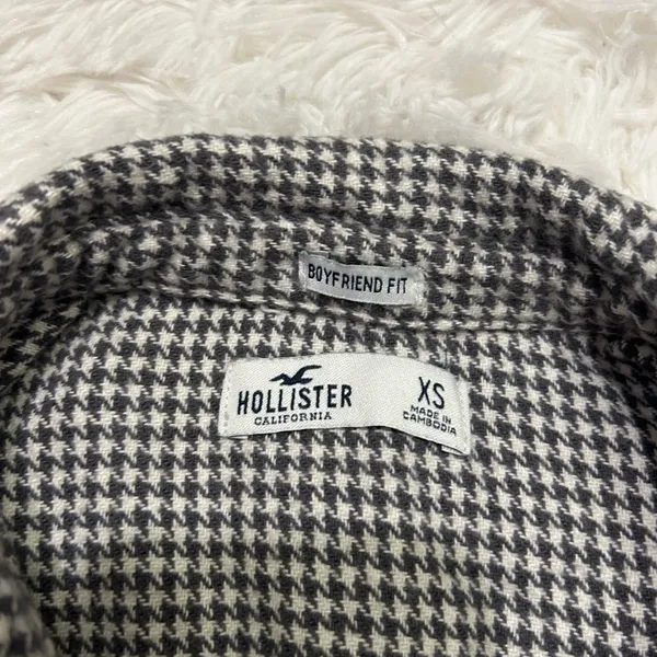 Hollister Boyfriend Fit gray white houndstooth flannel jacket shacket shirt XS - Image 6