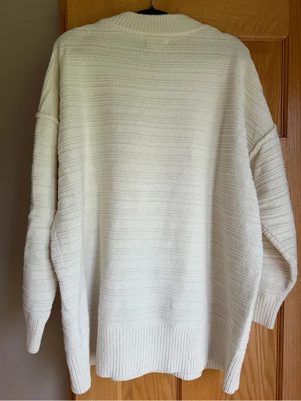 Chic Soul Cream Horizontal Ribbed Knit Oversized Slouchy Sweater Plus Size 1X - Image 4