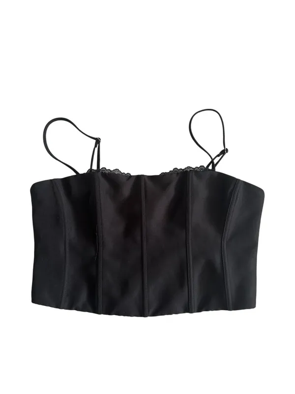 WHITE FOX Black Lace Trim Crop Tank Top Size XL - Image 5