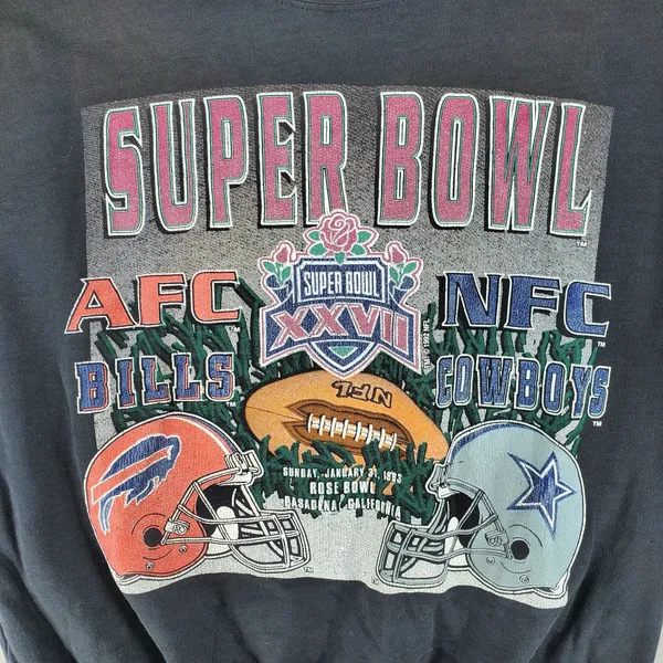 VTG Buffalo Bills Cowboys Super Bowl Crewneck Sz‎ L Distressed Black Lightweight - Image 2