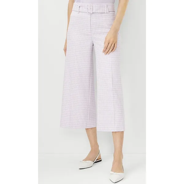 Ann Taylor Wide Leg Crop Pants Size 10 Purple Gingham Belted Preppy Career - Image 12