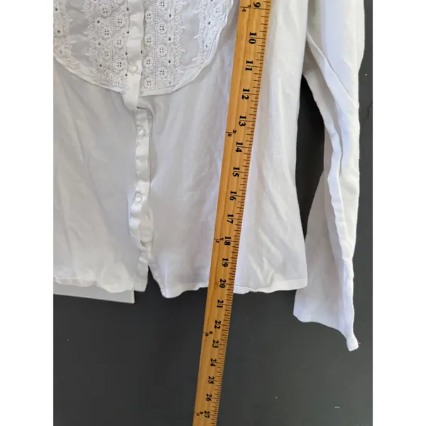 Tiny Anthropologie White Eyelet Lace Button Front Long Sleeve Blouse Top Medium - Image 7