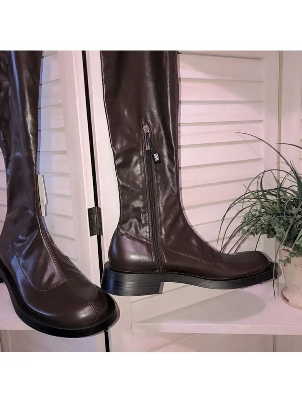 Zara Over The Knee Brown Flat Boots Size 7 5 - Image 4