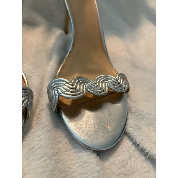 Jewel Badgley Mischka Heeled Sandals Stiletto‎ Silver Braided Strap 8.5 - Image 3