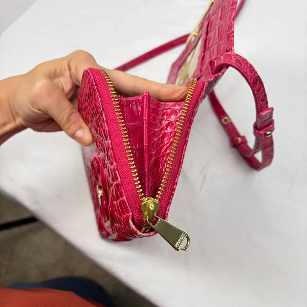 Brahmin Phlox Pink Minuette crocodile crossbody purse mild wear. flap zip pocket - Image 6