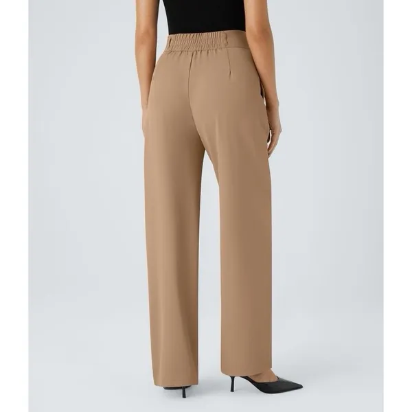 Halara Flex High Waisted Zipper Pocket Shirred Straight Work Pants Beige S NWT - Image 15