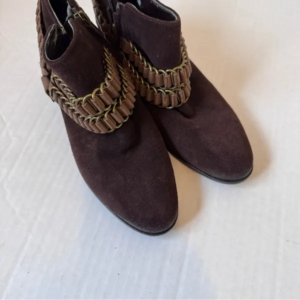 Sam Edelman Brown Suede Ankle Boots Womens 7.5 Booties Western Braided Fall - Image 10