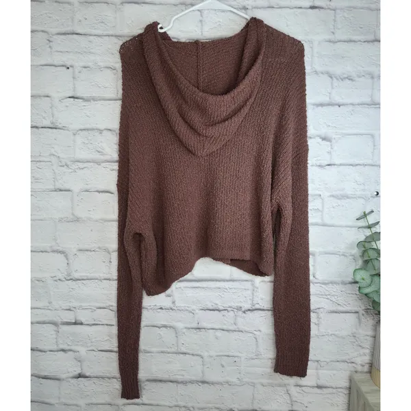 NWT Billabong Hot Beachin Cropped Hooded Knit Sweater Mauve Brown M slouchy fall - Image 10
