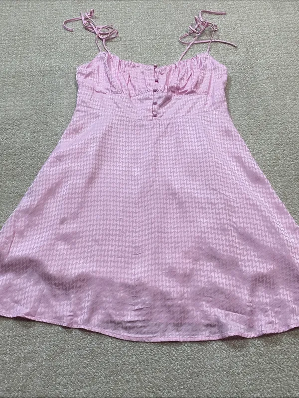 Astr Pink Tie-Shoulder Mini Dress with Ruched Bodice Size M 100% Viscose - Image 14