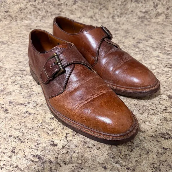 Allen Edmonds Lubbock Men 9 D Brown Leather Monk Strap Dress Shoes USA 8032 Oxfords Loafers Preppy Old Money - Image 2