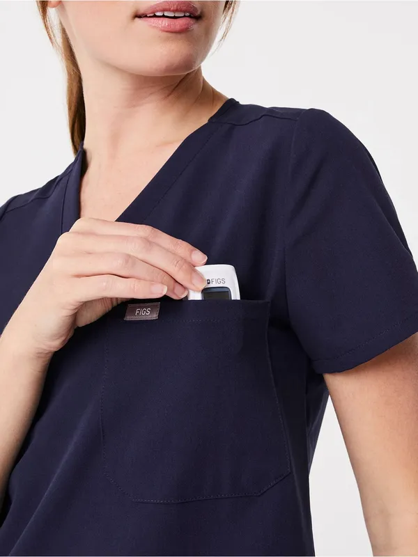 FIGS Catarina Scrub Top In Navy Blue - Image 4