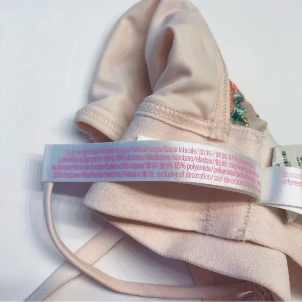 PINK Victoria's Secret Bralette Sz Small Peach Floral Embroidered‎ Star Mesh NEW - Image 13