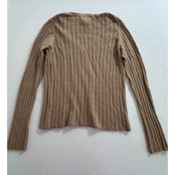 Banana Republic Camel Brown Cable Knit V-Neck Angora Cotton Sweater XL RN54023 - Image 2