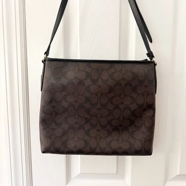 Coach Signature File Slim Crossbody Brown Black Coated Canvas Signature CC Bag - Image 5