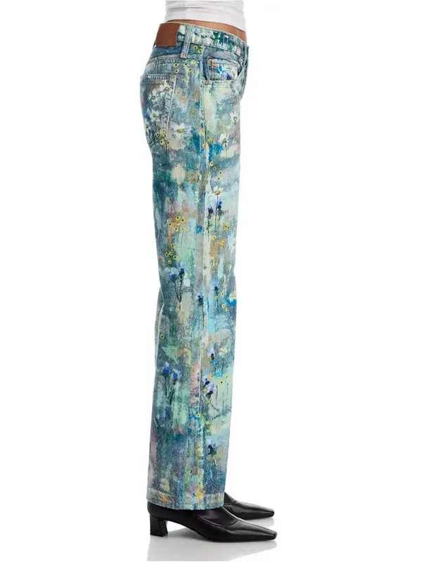 Free People Tennessee Low Rise Illusion Jeans Floral Canvas Paint Splatter - Image 6