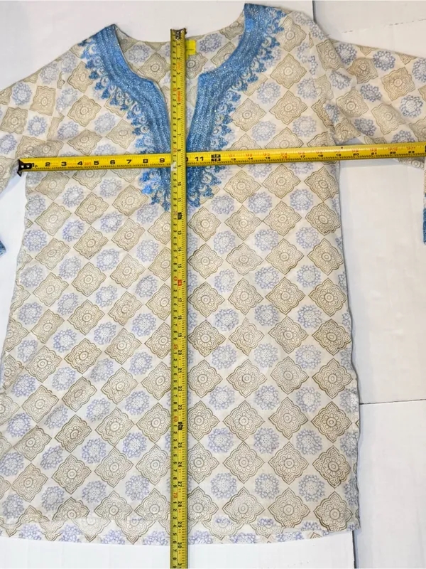 Roberta Roller Rabbit Tunic S Blue Cotton Embroidered Beach Cover Up Boho Resort - Image 11
