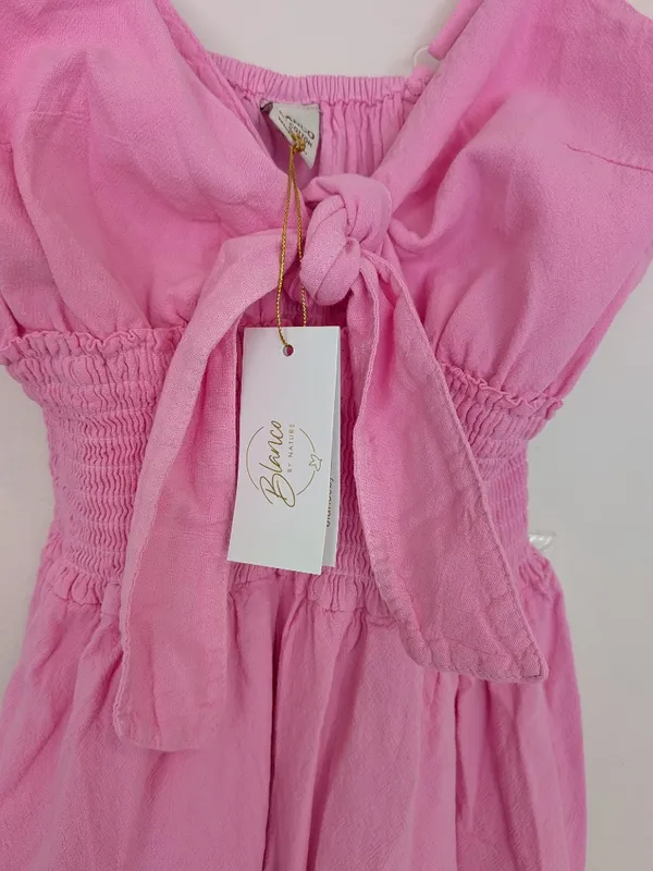 Hot Pink Barbie Bubble Gum Pink Tie Front Ruffle Cotton Dress Size M/L NWT - Image 9