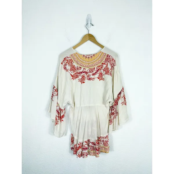Free People Sunset Dreams Printed Tunic Size XS Ruffle Sleeve Bohemian Relaxed - Image 14