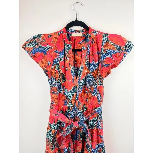 Ulla Johnson Ottilie Hypnotic Flamingo Cotton Midi Dress Puff Sleeve Coral Sz 0 - Image 13