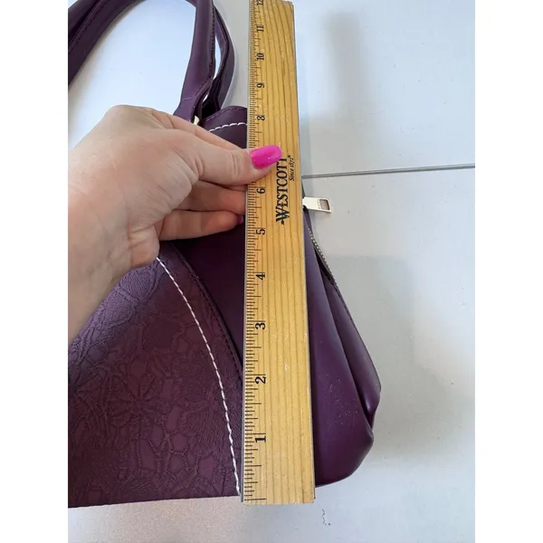 Y2K Purple Faux Leather Lace Overlay Satchel Bag Women Medium‎ Structured Chic - Image 3