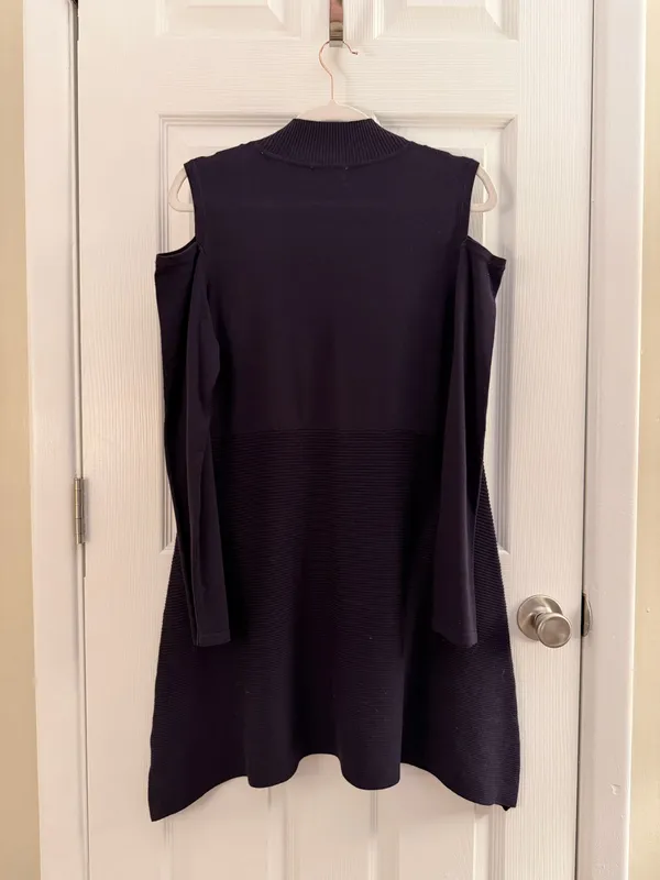 Style & Co Dark Purple Knit Mock Neck Cold Shoulder Sweater Dress Medium - Image 2