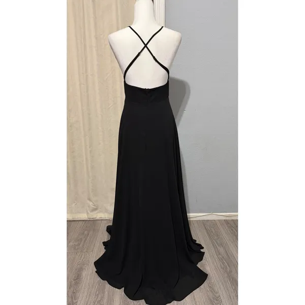 Lulus Black Sparkly Chiffon Maxi Dress Small Square Neck Open Back Side Slit - Image 6