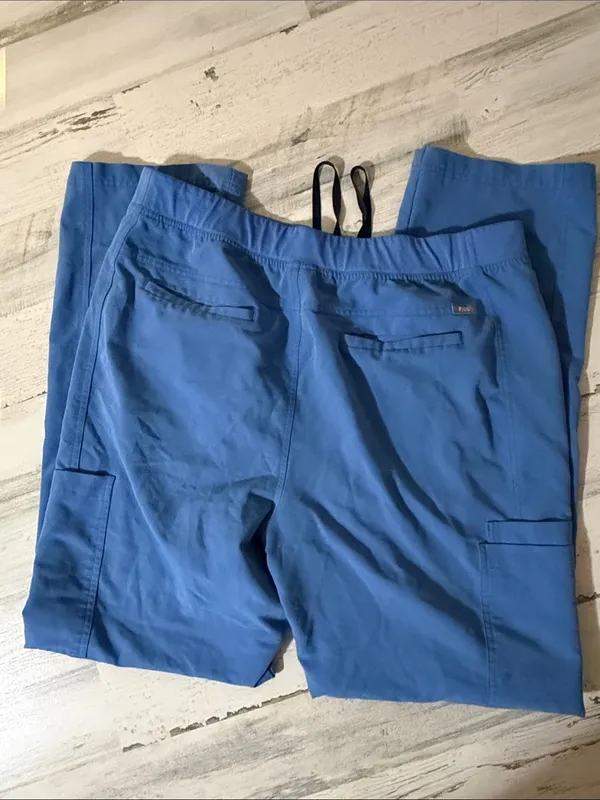 Figs Women's Light Blue Cargo Scrub Pants with Drawstring Size XL - Image 3
