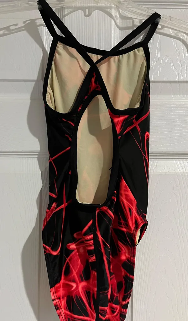 Tyr One Piece Bathing Suit, Red & Black - Image 2