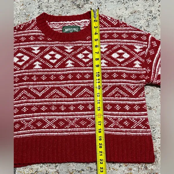 American Eagle Nordic Fair Isle Cozy Casual Sweater Size Small red white - Image 4