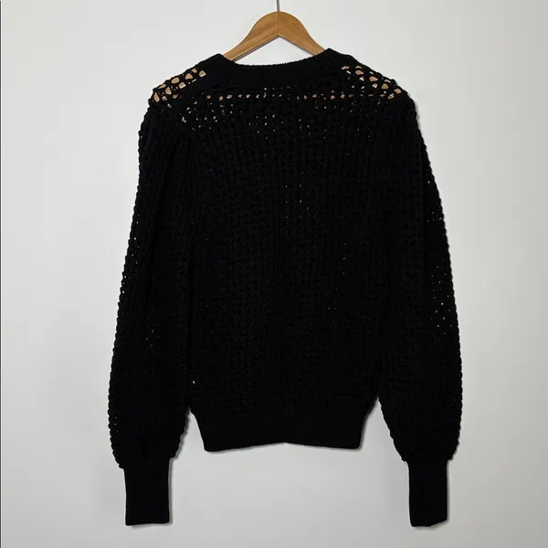 Zara textured open‎ knit chunky sweater crewneck balloon sleeves black size M - Image 6