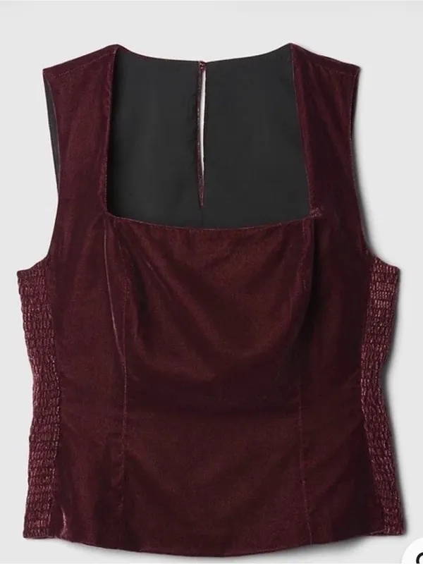 Gap velvet Tank top large Burgundy square neck, smocked sides holiday party NWT - Image 3