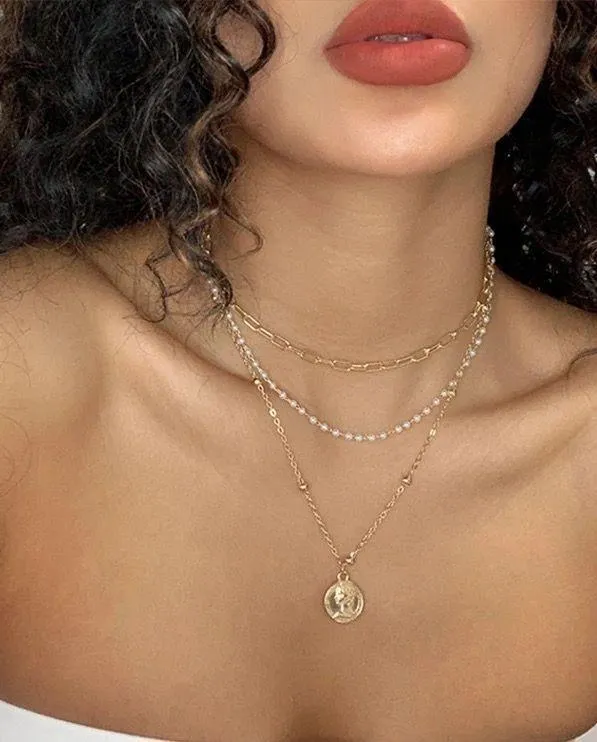 Pearl Paper Clip Multi Layered Necklace - Image 2