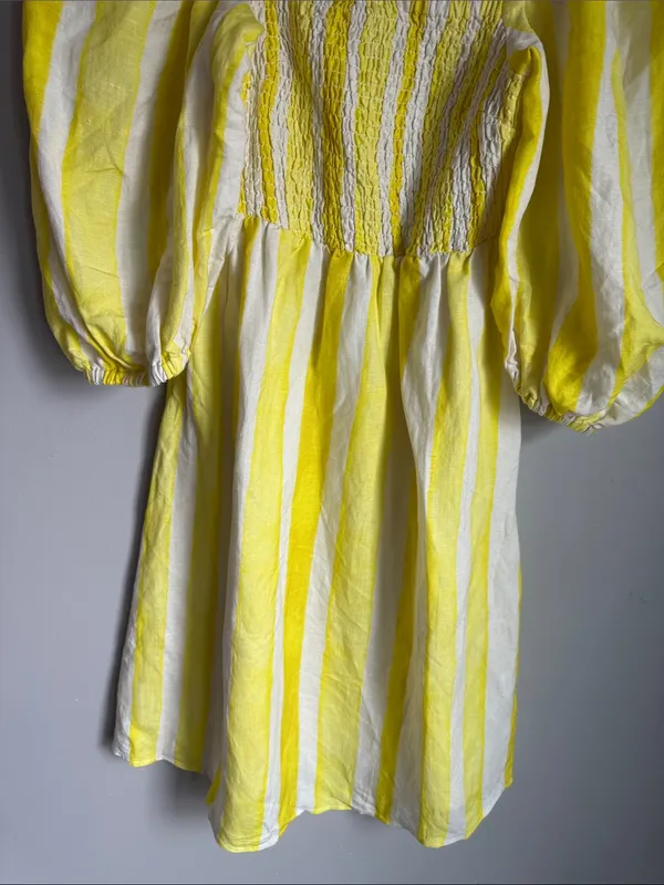 Tuckernuck Eubanks Wimberly Yellow Cabana Stripe Annie Smocked Dress Small - Image 6