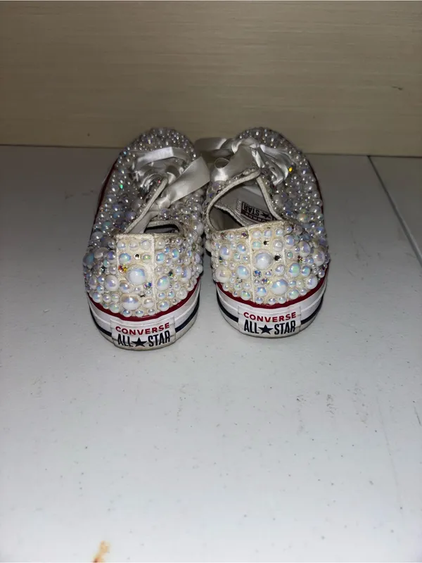 Converse Kids White Pearl-Embellished Sneakers with Satin Laces - Image 3