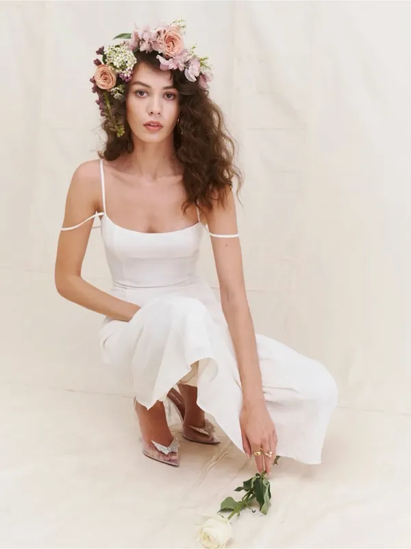 Reformation Portofino Ivory Off-Shoulder Slip Midi Dress Size 4 - Image 2