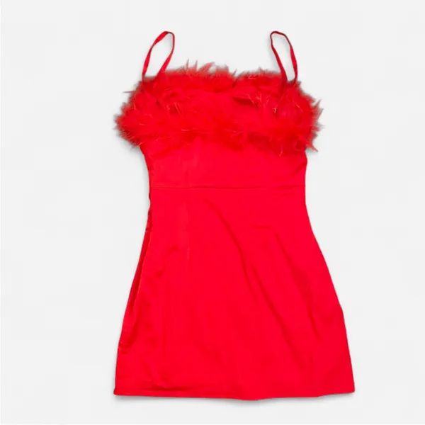 White Fox Boutique Start of Something Feather Mini Dress in Red Size Medium - Image 4