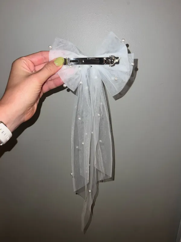 Pearl tulle bow veil - Image 2