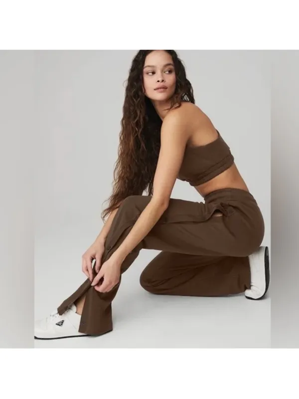 ALO Yoga Courtside tearaway snap pants espresso brown wide leg sweatpants - Image 3