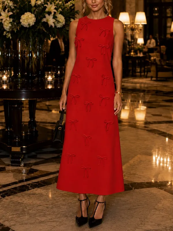 English laundry red Bow Embellished Sleeveless A-Line Dress XS - Image 2