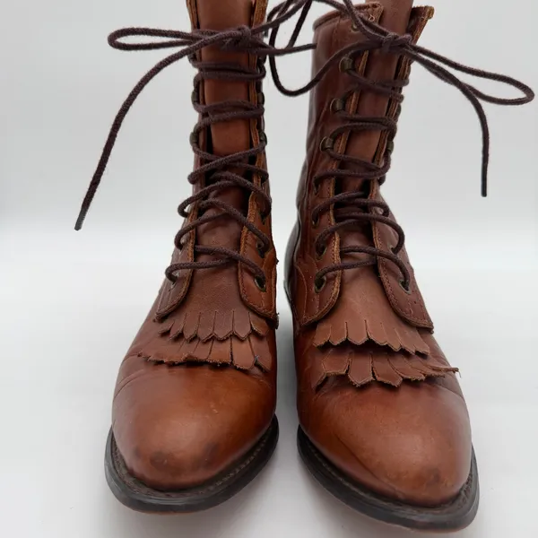 Durango Vintage Rustic Kiltie Lace Up Prairie Western Ruffle Boots 7 Leather - Image 5
