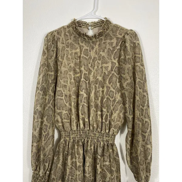 SHOW ME YOUR MUMU Russo Python Gold Shimmer Tiered Ruffle Mini Dress Sz S - Image 5