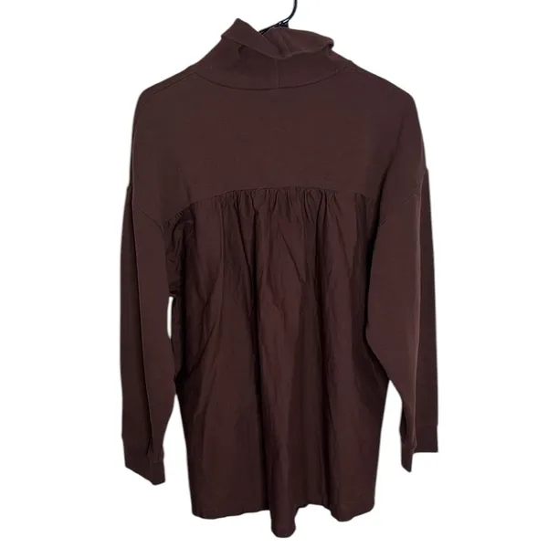 Zara Athleisure Chocolate Brown Cobination Turtleneck shirttail Sweatshirt Sz L - Image 2