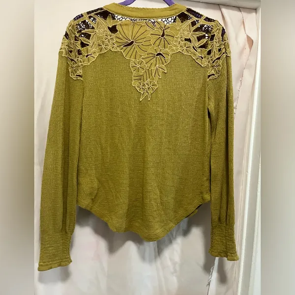 Free People Mustard Lace Accent Blouse - Image 4