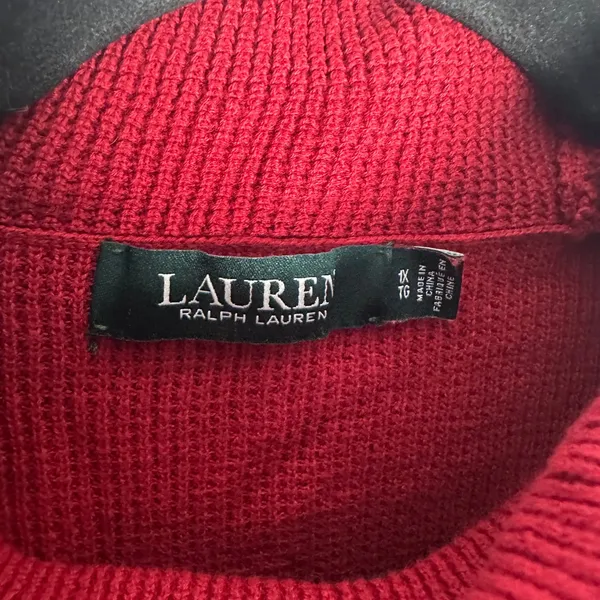 Lauren Ralph Lauren Red Cowl Neck Drawstring Knit Sweater 1X Plus Size - Image 3