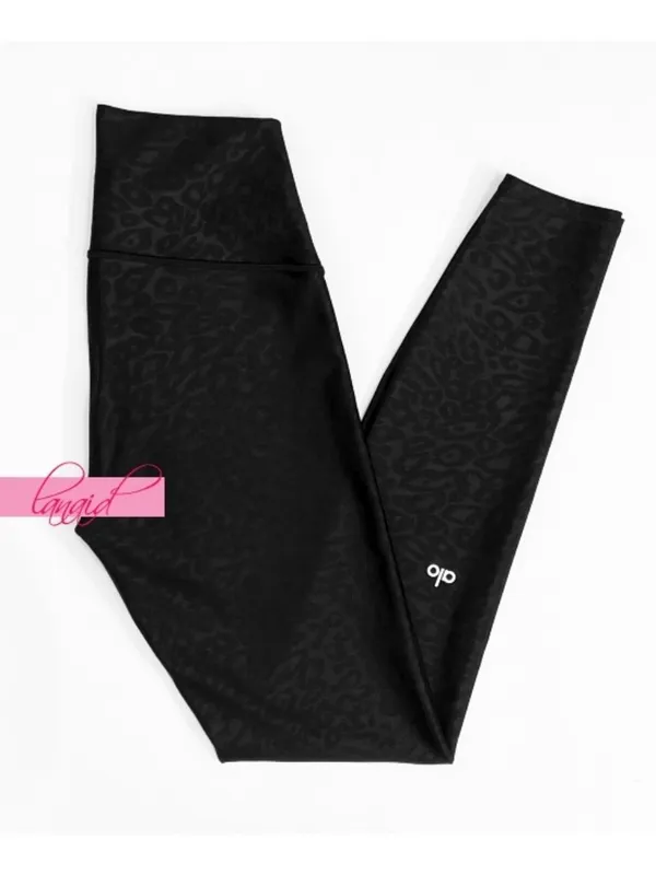 Alo Airlift High-Waist Leopard Debossed Leggings Black Hi-Rise Waisted Tights M - Image 5