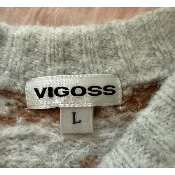 Vigoss Fair Isle Sweater Womens Size Large Gray Balloon Sleeve Crewneck Pullover - Image 2