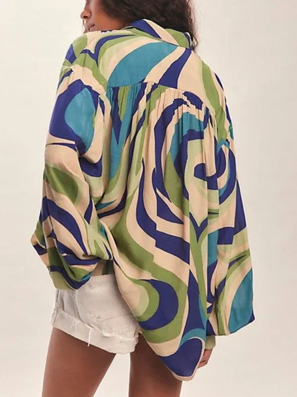 NWT Free People Joy Printed Button Down Shirt in Teal & Blue Combo - Image 2