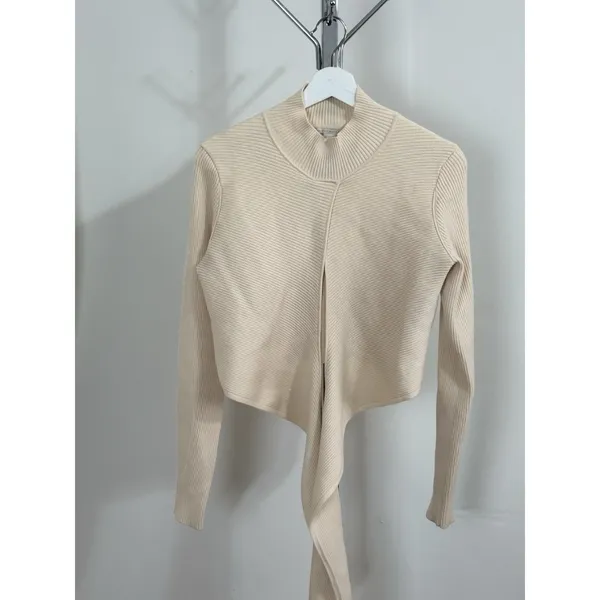 Athleta x Alicia Keys Ribbed Tie Front Knit Wrap Top Sweater Cream Womens Size M - Image 5
