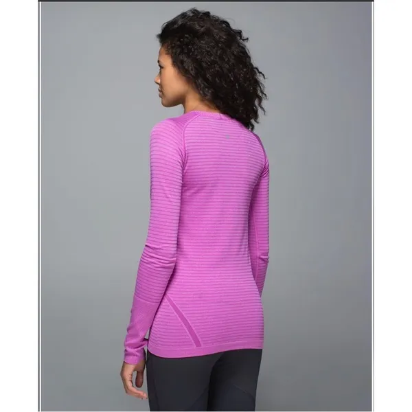 Lululemon Swiftly Tech Long Sleeve Crew‎ Ultra Violet Purple Stripe Size 10 - Image 2