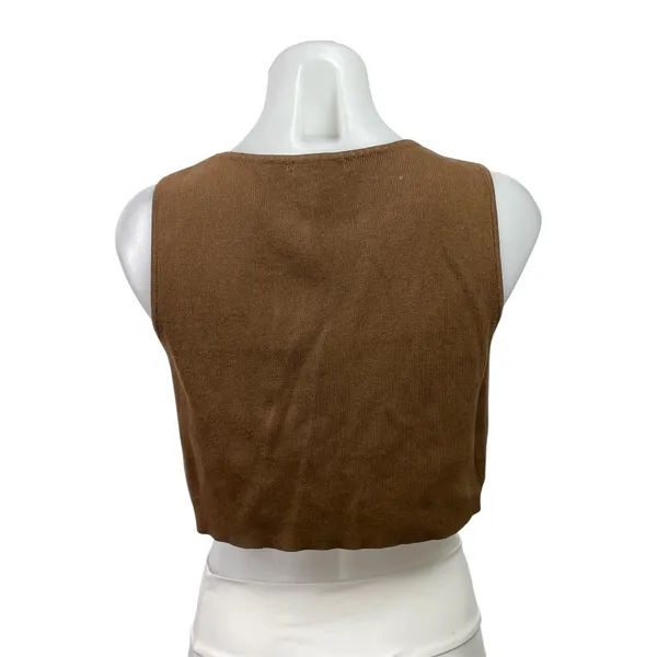 Brandy Melville Brown Sleeveless Ribbed Knit Button Down Vest Crop Top Size S - Image 3